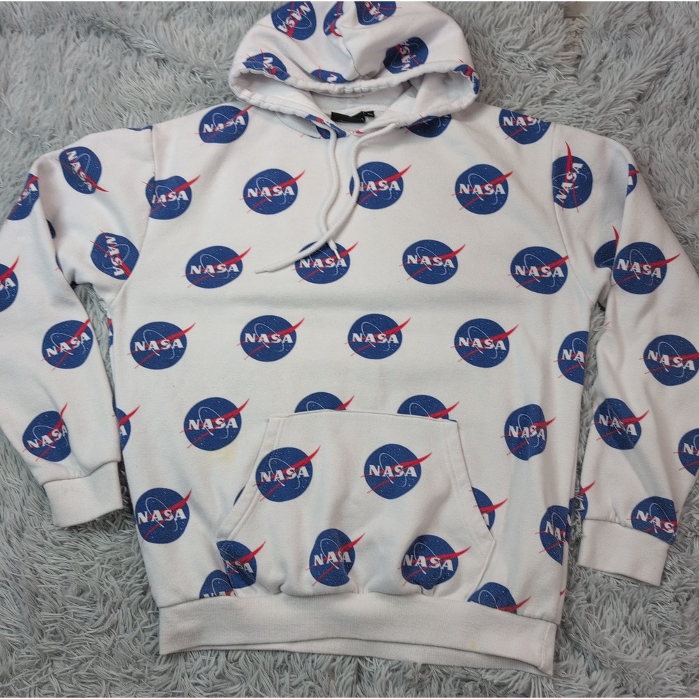 NASA Sweatshirt Mens M White Hoodie Pocket Chemistry Comfort Casual